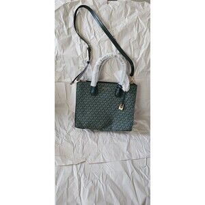 Michael Kors Large Mercer Logo Tote Bag Dark Green Gold Zip Inner Pockets
